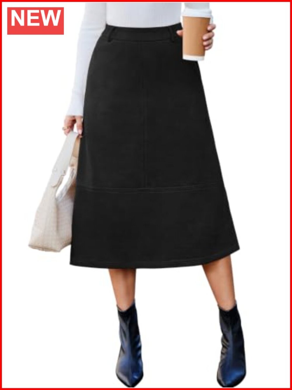 Faux Suede Midi Skirt High Waisted A-Line Long Fall Outfit